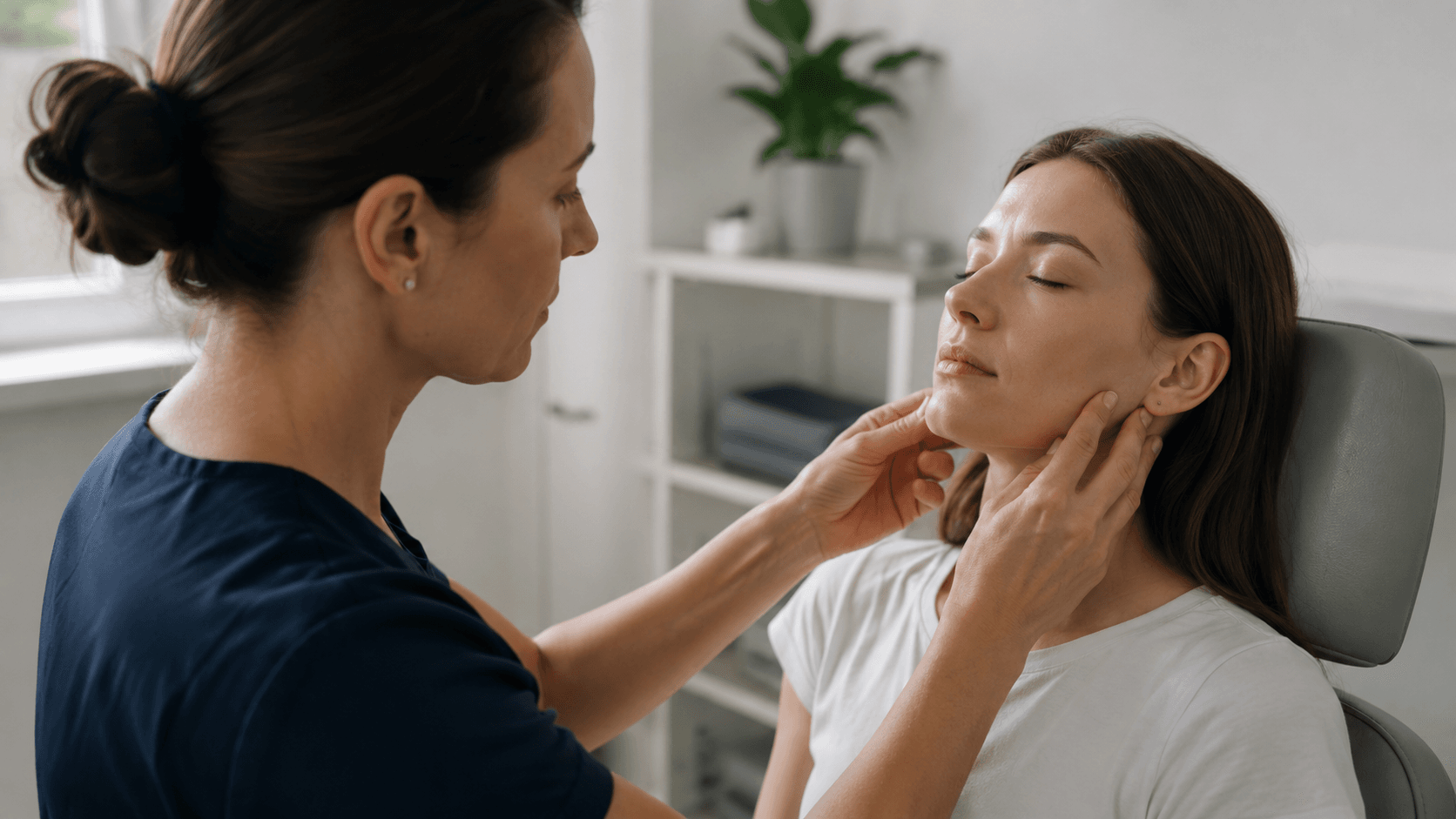 Fizjoterapeuta stomatologiczny podczas terapii stawu skroniowo-żuchwowego - EBM Dentysta Poznań Piątkowo ul. Mateckiego 19